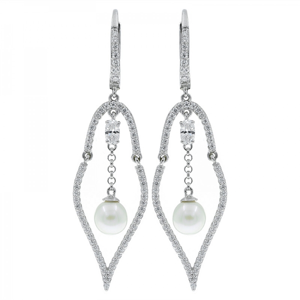 orecchini pendenti in argento sterling 925 con perle trasparenti e pietre chiare 