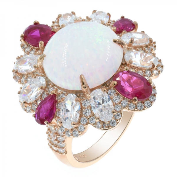 splendido anello in argento sterling con fiore opale 925 per donna 