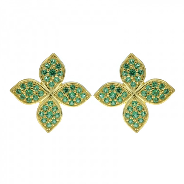 Orecchini di gioielli in argento 925 con quattro quadrifogli con nano verde 