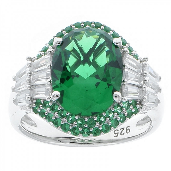 anello in argento sterling 925 fantasia con nano verde 