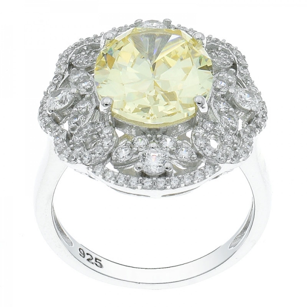 anello in filigrana d'argento 925 lavorato artigianalmente con diamante giallo cz 