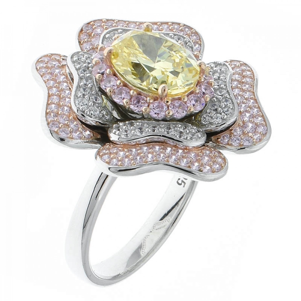 meraviglioso anello di gioielli in argento sterling 925 con fiore 