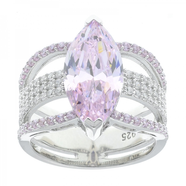 Anello in argento sterling 925 con diamanti rosa cz marquise 