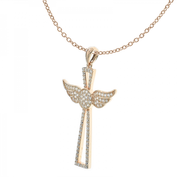 Ciondolo angelo croce in argento 925 con ali d'angelo 