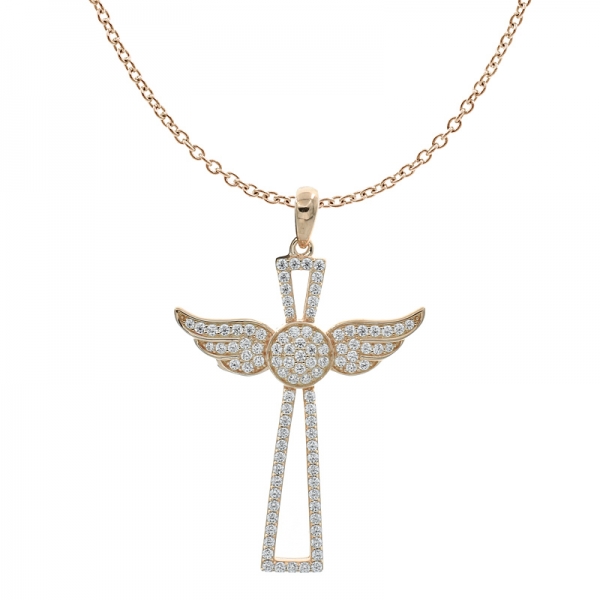 Ciondolo angelo croce in argento 925 con ali d'angelo 