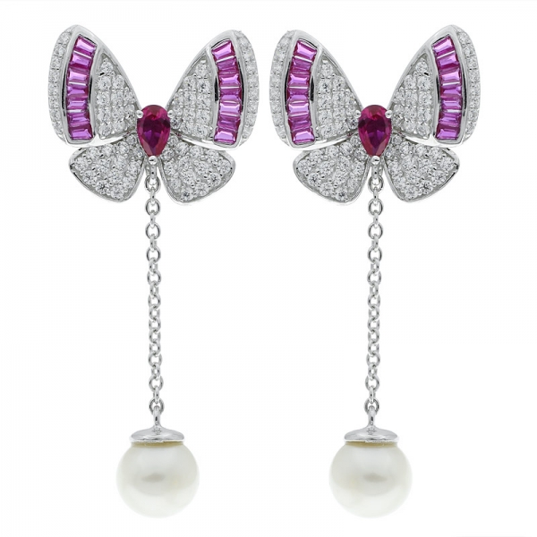Fantasia di orecchini in argento 925 con perle a forma di farfalla 