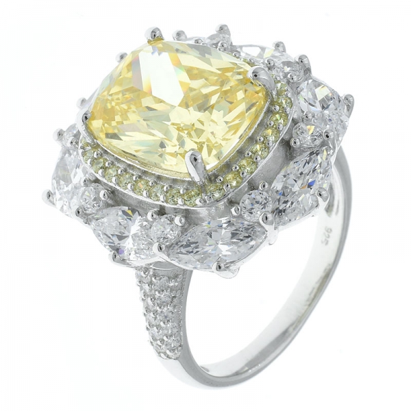 Anello a quattro punte in argento sterling 925 con diamante e anello in oro giallo 