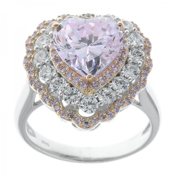 Anello in argento sterling 925 a forma di cuore con diamanti rosa cz 