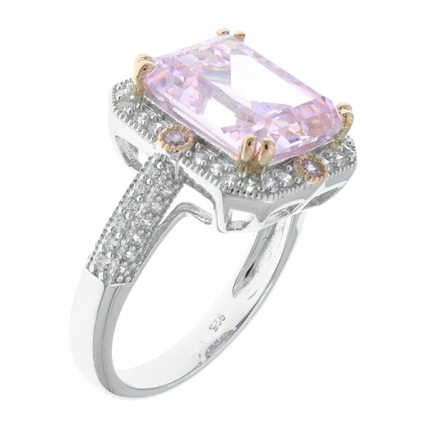 gioielli di fantasia in argento sterling 925 con smeraldo taglio diamante rosa anello cz 