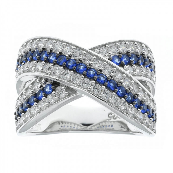 Anello da gioielleria con croce in argento sterling 925 con nano blu 