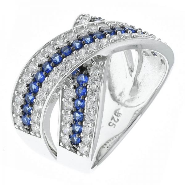 Anello da gioielleria con croce in argento sterling 925 con nano blu 