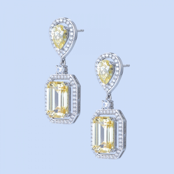 Orecchini pendenti in argento sterling 925 con diamanti con diamante giallo cz 