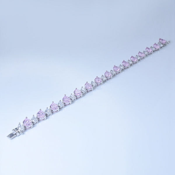 Bracciale a forma di pera alternata in argento sterling 925 con diamante rosa cz 