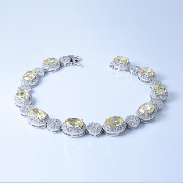 Bracciale a forma ovale alternata in argento sterling 925 con diamante giallo cz 