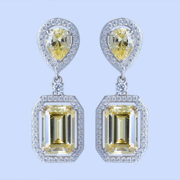 Orecchini pendenti in argento sterling 925 con diamanti con diamante giallo cz 