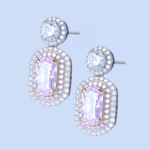 Orecchini pendenti in argento sterling 925 con diamante rosa cz a goccia 