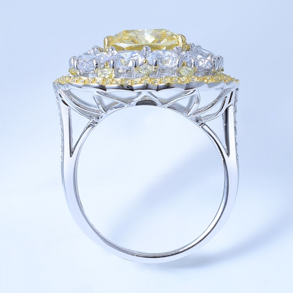 Anello fiore a doppio alone in argento sterling 925 con diamante giallo cz 