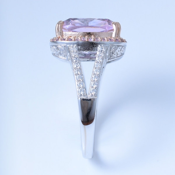 Anello in argento sterling 925 con diamante rosa cz con gambo diviso 