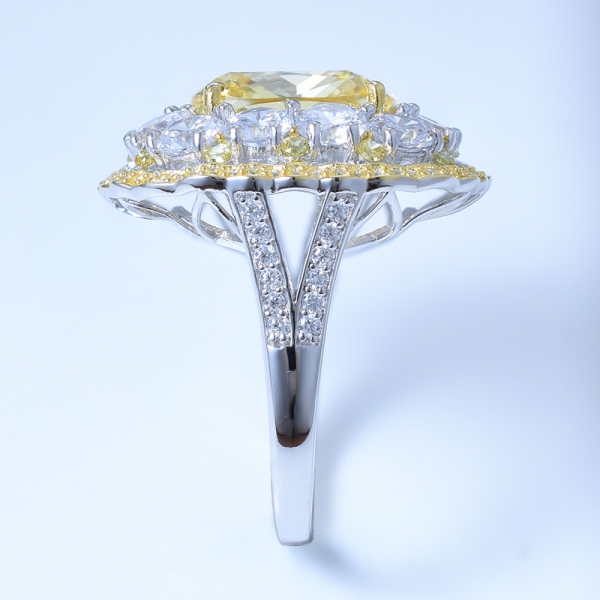 Anello fiore a doppio alone in argento sterling 925 con diamante giallo cz 
