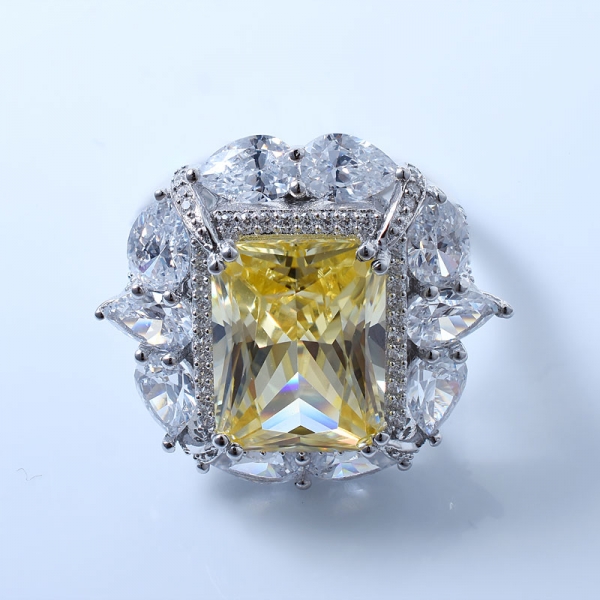 Anello di gioielli floreali in argento sterling con diamante giallo 925 