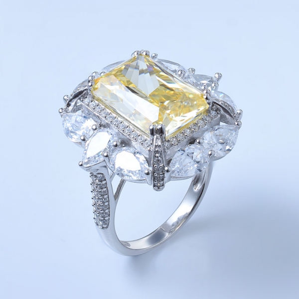 Anello di gioielli floreali in argento sterling con diamante giallo 925 