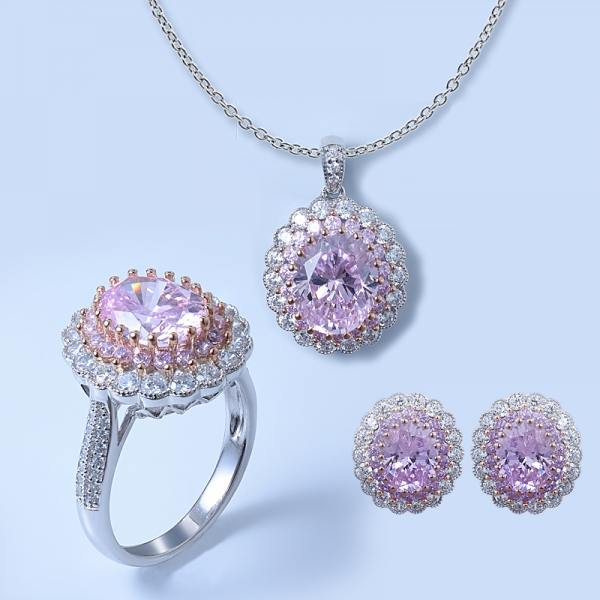 Set di gioielli in argento sterling 925 con diamante rosa cz 