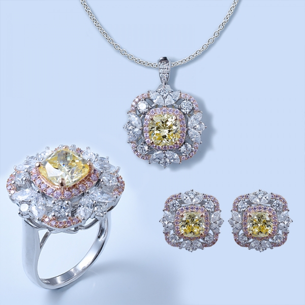 Set di gioielli in argento sterling 925 con diamante giallo cz 