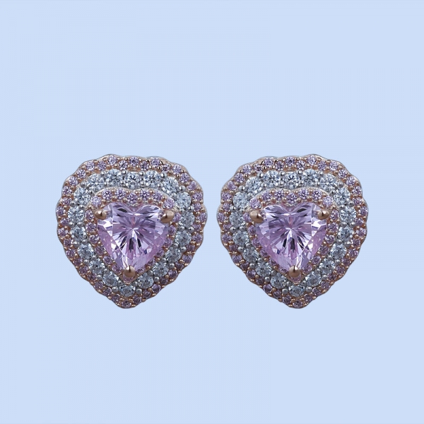 Set di gioielli a forma di cuore in argento sterling 925 con diamante rosa cz 