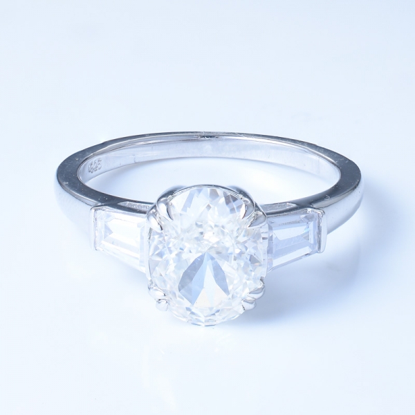 anello di fidanzamento con tre pietre preziose in argento sterling 925 