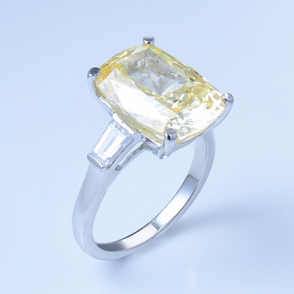 Anello in argento sterling 925 con grande diamante giallo per donna 