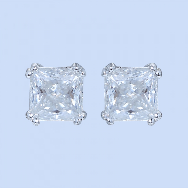 Orecchini in argento 925 con diamante solitario quadrato con diamante solitario 