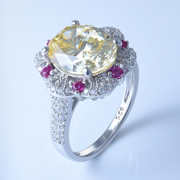 cz giallo brillante con diamante cz con anello in argento sterling 925 arricchito con corindone rosso 