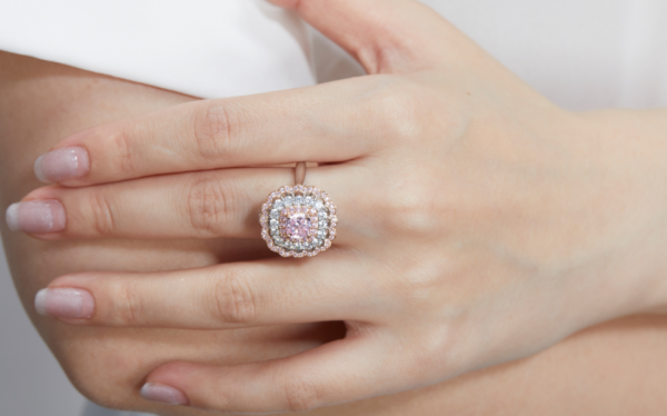 Anello fiore in argento sterling 925 con diamante rosa cz 