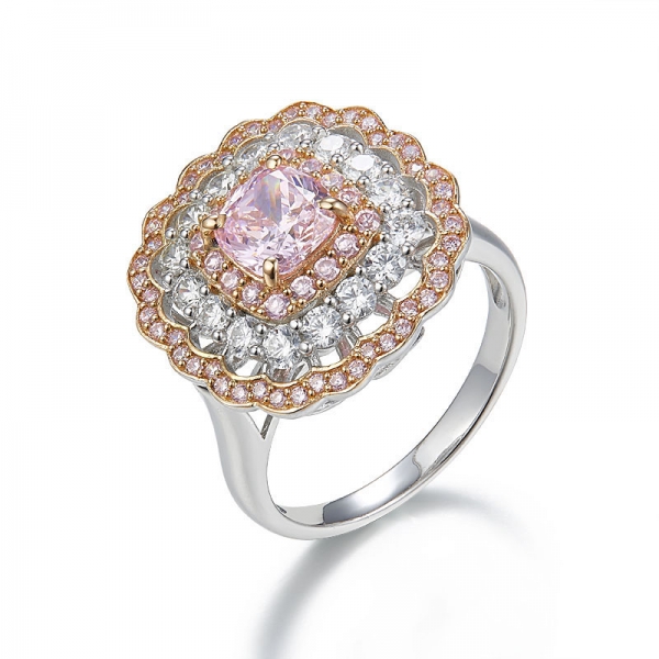 Anello fiore in argento sterling 925 con diamante rosa cz 