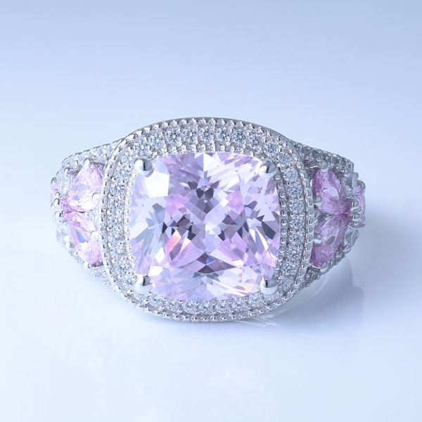 Anello lussuoso in argento sterling 925 con diamante rosa brillante cz 