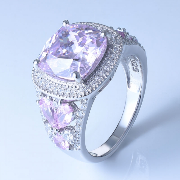 Anello lussuoso in argento sterling 925 con diamante rosa brillante cz 