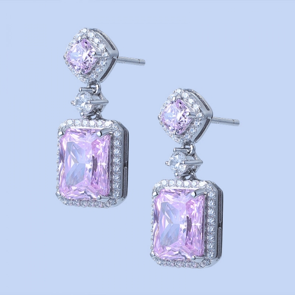 Orecchini in argento sterling 925 con diamante rosa brillante cz 