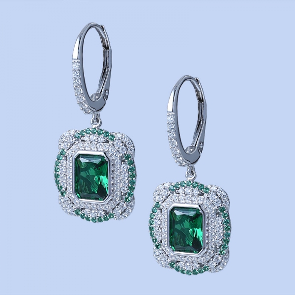 Orecchini classici in argento sterling 925 con verde chiaro nano / diamante rosa cz 