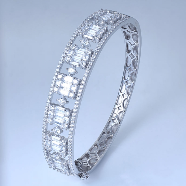 Bracciale in oro bianco 18 carati con diamanti taglio baguette cz su bracciale in argento sterling 