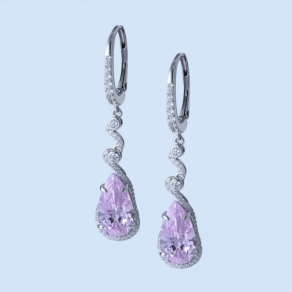 orecchini pendenti da donna in argento rodiato con diamante rodiato rosa pera 
