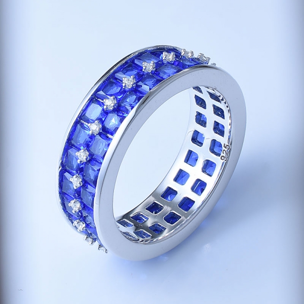 laboratorio quadrato creato anello d'argento zaffiro modello bellissimo blu 