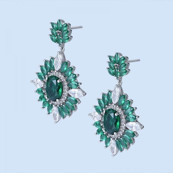 orecchini pendenti ovali in smeraldo verde rodio su argento sterling 