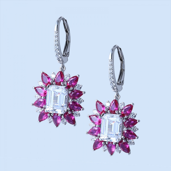 orecchini pendenti in argento sterling con rubino smeraldo taglio corindone rodiato 