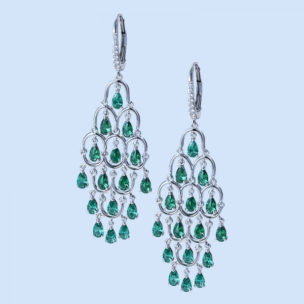 orecchini pendenti in argento sterling rodiato con smeraldi verde pera 