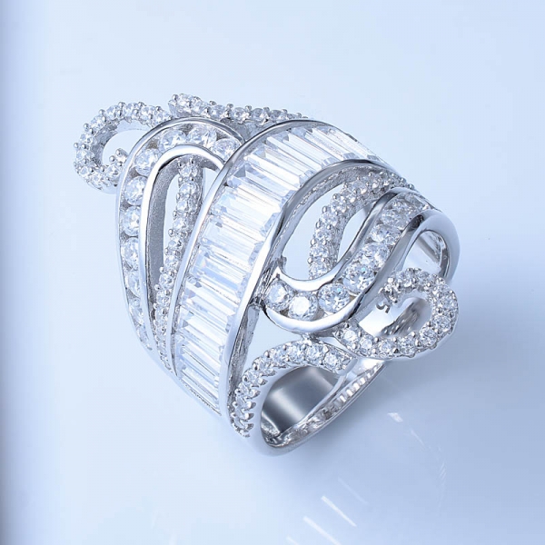 anelli d'argento d'annata di fidanzamento del corindone di colore dell'arcobaleno baguette all'ingrosso 
