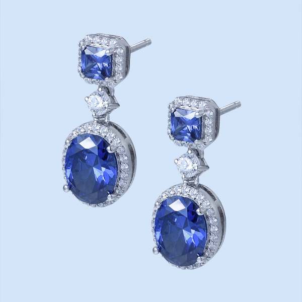 tanzanite blu ovale rodiato su orecchini in argento alla moda per donna 