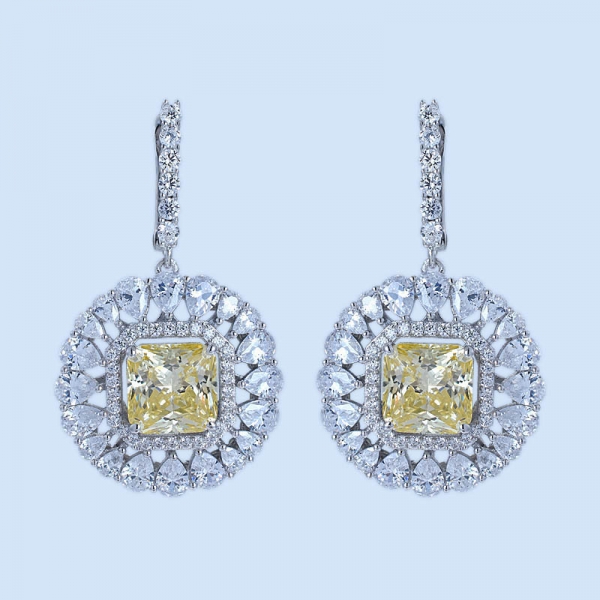 principessa all'ingrosso simula rodio diamante giallo su orecchini di design in argento sterling 