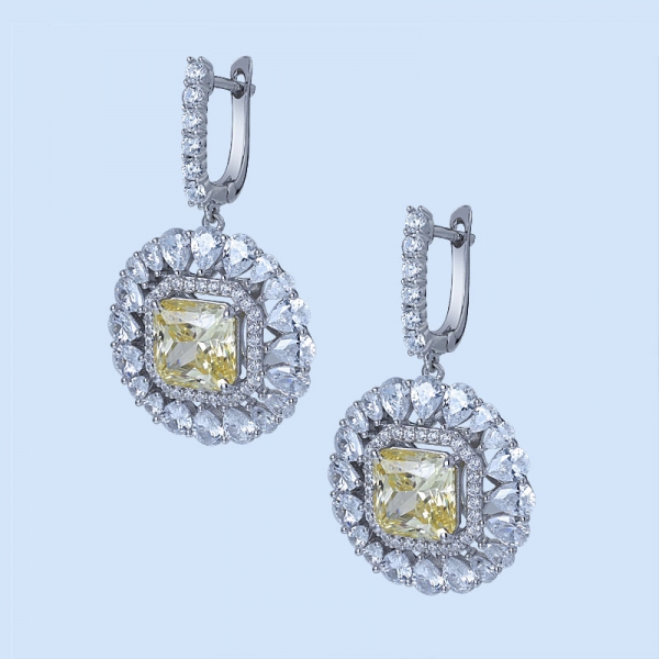 principessa all'ingrosso simula rodio diamante giallo su orecchini di design in argento sterling 