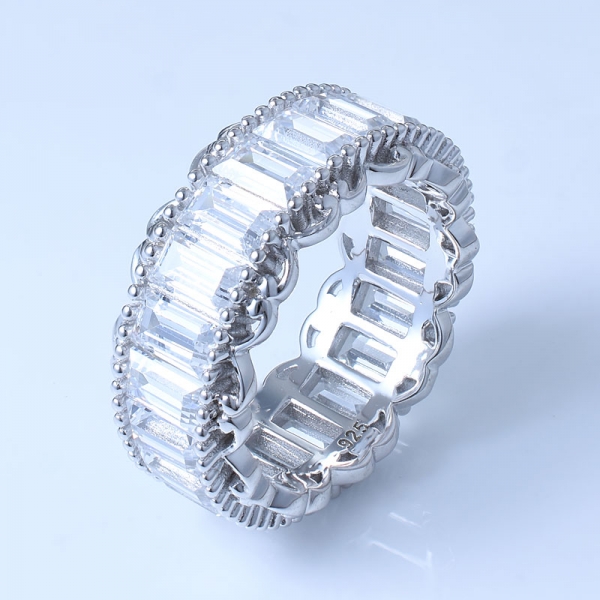 anello infinito in argento sterling 925 rodiato color rodio con baguette 