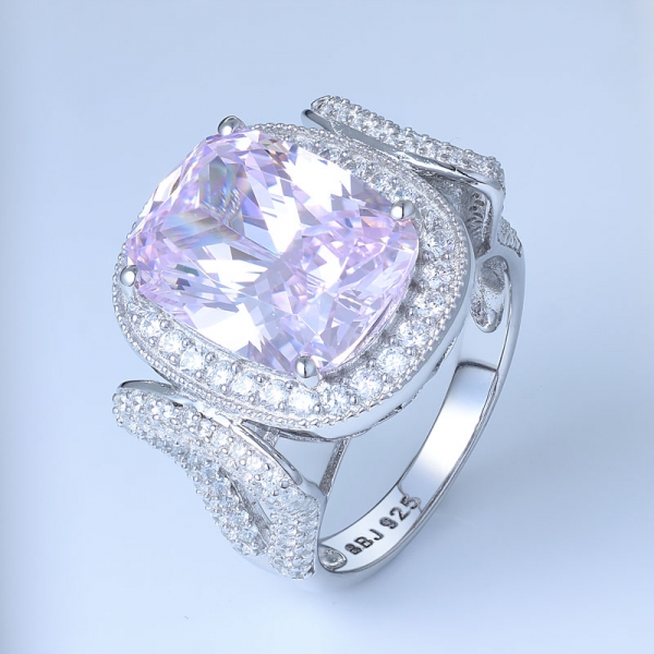 principessa simula il centro di zirconi con diamante rosa rodiato su anello da festa in argento sterling 